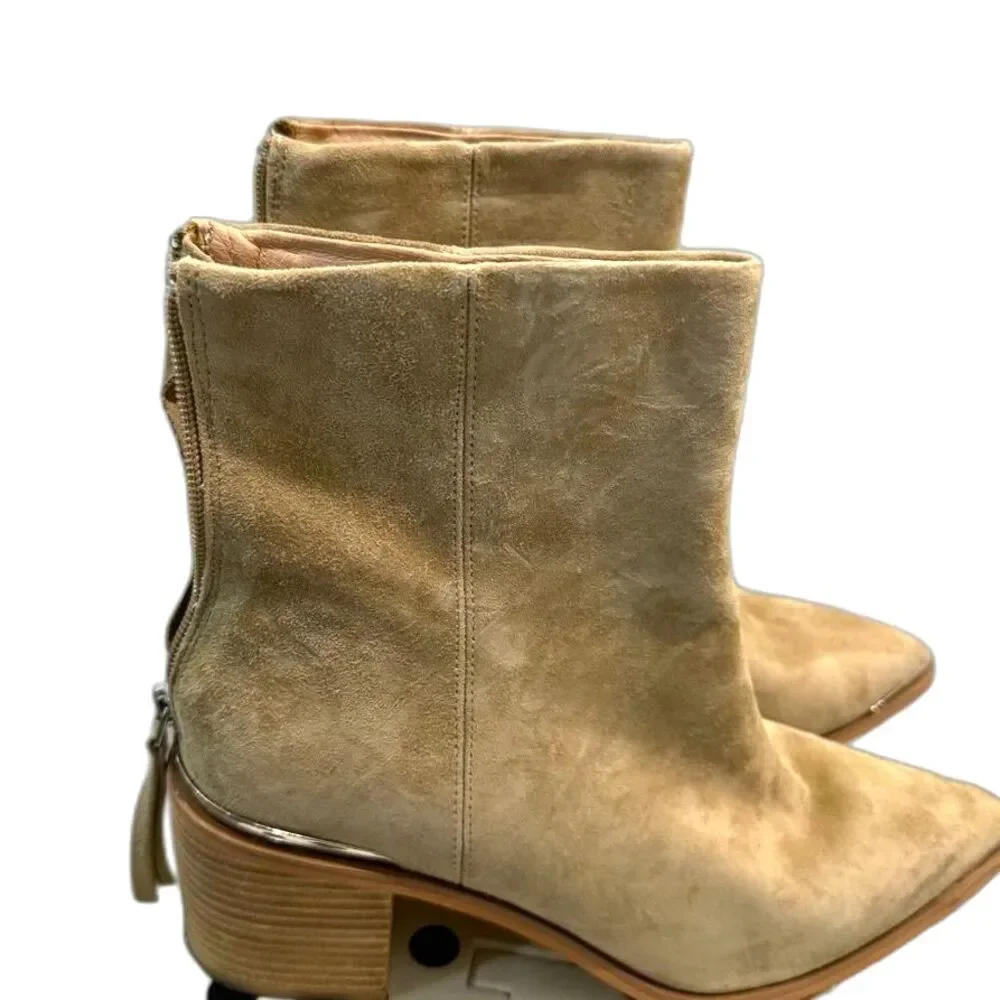 Steve Madden Women Bootie Amber SDE Suede Beige Ivory Heel Western Ankle size 10